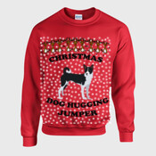 Basenji Christmas dog hugging
